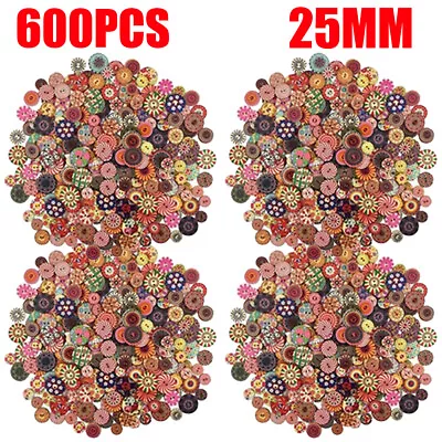 600pcs Wooden Art Buttons 25mm 2 Hole Mixed Color Vintage DIY Sewing Crafts • $27.88