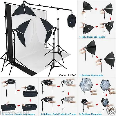Photography Studio Lighting Softbox Photo Light Muslin Backdrop Stand Kit • $139.99