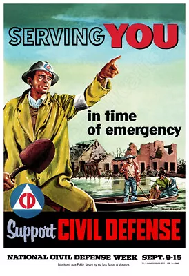 1956 Civil Defense -  Serving You  Vintage Poster • $19.95