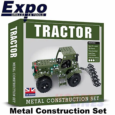 TRACTOR & Back Hoe Stainless Steel Construction Set 295 Pieces Metal Kit CHP0078 • £24.99