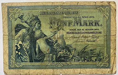 GERMAN 5 MARK BANKNOTE 1904x2 - Over 100 Years Old With Ornate Dragon • $5.99