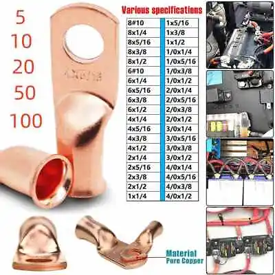 Bare Copper Cable Wire Lugs Ring Terminals 8-4/0 AWG Battery Wire Welding Cable • $44.99