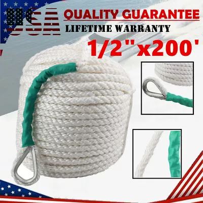 1/2 X200' Twisted Three Strand Nylon Anchor Marine Rope Boat Yacht Docking Line  • $40.30