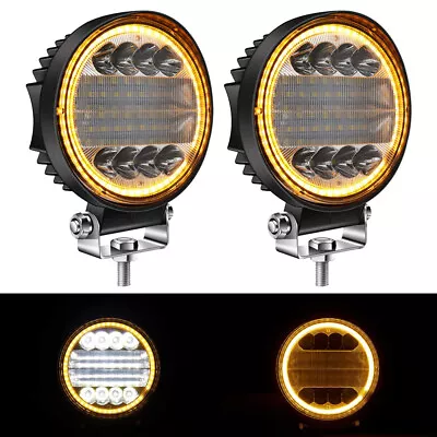 Pair 5 INCH Round LED Work Lights Bar Spot Flood Offroad Driving Fog Lamp Amber • $25.89