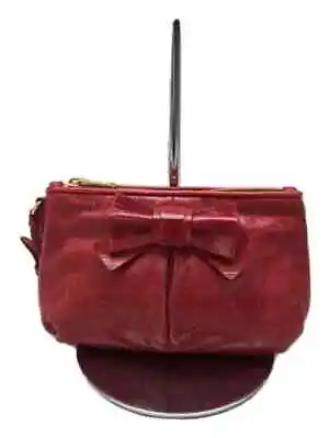 $184.37 • Buy Miu Miu Pouch Leather Red Ribbon Motif Vitello Lux