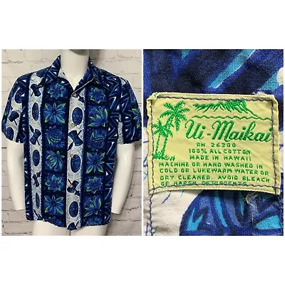 Vintage Ui Maikai Hawaiian Shirt Mens Small Button Down Floral Tapa Print EUC • $24