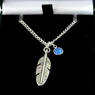 £8.99 • Buy Silver Feather Necklace With ANY Birthstone, Great Quality, Gift Boxed