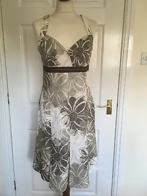 MEXX UK12 Fit And Flare 100% Linen Sleeveless Sun Dress Floral Acetate Lining  • £10