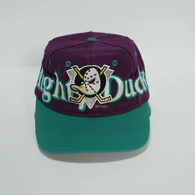 90s Anaheim Mighty Ducks Spellout Wrap Snapback Hat Cap Logo 7 • $45.95