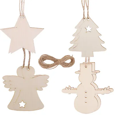 £3.25 • Buy 10x Wooden Craft Shapes DIY Xmas Tree Decoration Christmas Party Hanging Baubles