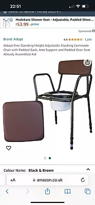 Aidapt Essex Height Adjustable Commode Chair - Brown (VR161) • £40