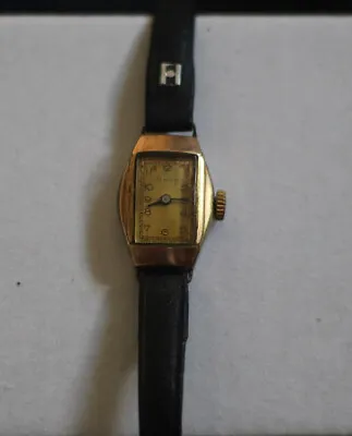 Timor Vintage Art Deco Gold Plated Ladies Wrist Watch With Leather Hirsch Band • $120