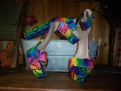 Hot Tomatoe Ladies High Heel Rainbow Color Shoes Size 7.5 5 Inch Heel Bright Col • $25.99