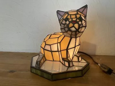 Vintage Stained Glass Electric Tiffany Style CAT LAMP Night Lite With Base 8  • $139.99