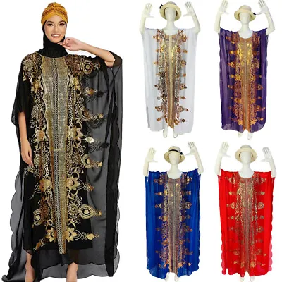 African Dashiki Oversize Dubai Kaftan Moroccan Sequins Dress Abaya Muslim Caftan • $33.79