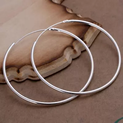 Womens 925 Silver Plated Big Round Large Thin Hoop Earrings • $3.35