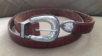 Genuine Old Western American Cowboy Silver Ranger Belt Buckle & Leather Belt Set • $59.95