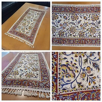 VTG Persian Tablecloth Runner Hand Block Printed Cotton Floral Pattern 40x80c M • $14.95