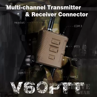 Stock FCS V60 PTT Tactical Transmitter Receiver Connector AMP Comtac III HeadSet • $140