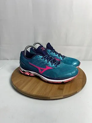 Mizuno Womens Wave Rider 20 Teal Pink Running Shoes Sneakers Size 8.5 • $20
