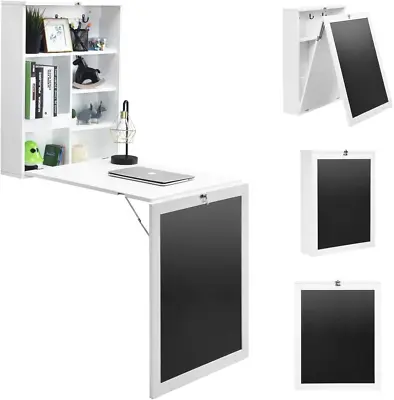 Folding Wall Desk Wall Mounted Fold Out Desk With Storage Shelves & Hooks Hide • $158.47