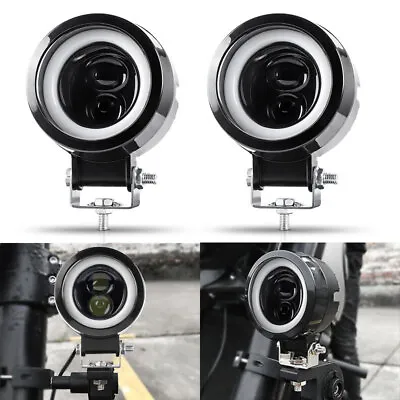 2x White Halo Angel Eye LED Motorcycle Headlight Hi/Lo Spot Light Fog Driving • $27.99