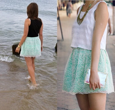 $32.83 • Buy Zara Lace Tulip Skirt Aqua Mint White Floral Tulle Layered Mini Skirt M