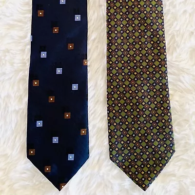 Hickey Freeman Men's Ties Lot Of 2 Navy Olive Green Silk Blue Green • $12.65