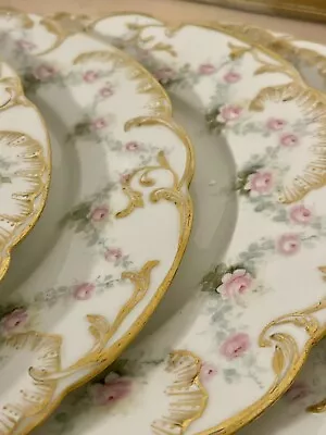 Haviland Limoges France Late 1800’s H&Co 8 Dinner Plates Pink & Gold EXCELLENT! • $299