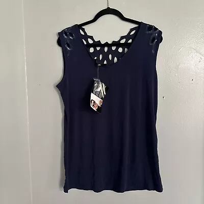 Joan Boyce Navy Lace Embellished  Tank Top Shirt Size Large • $12