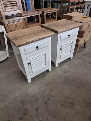 Pair Of Hampton French Provincial Bedside Tables White Two Tone Timber Clearance • $599