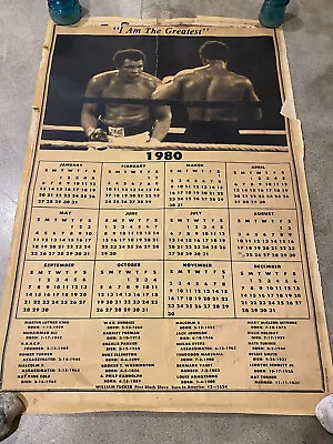 RARE 1980 Mohamed Ali Original Calendar Poster Black History Malcolm X Art 35x25 • £275.54