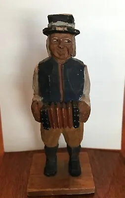 Accordion Musician Figurine Hand Carved Hand Painted Wood Figurine Man • £9.64