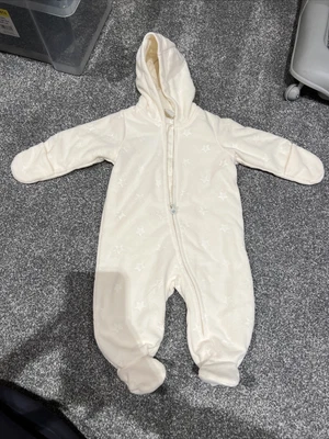 £2.99 • Buy Baby Girls Neutral Fleece Babygrow Warm Hooded Sleepsuit 0- 6 Months