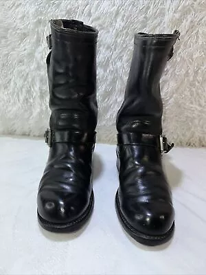 Vintage 40s 50s Sears 12”Tall Harness Engineer Boots 9.5 Black Leather Old Label • $750