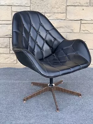 Mid Century Modern Mulhauser Style Tufted Black Vinyl Swivel Egg Lounge Chair • $424.99