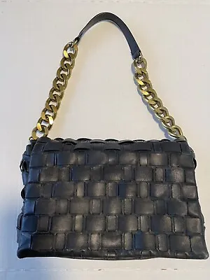 Zara Woven Black Leather Purse Handbag Heavy Gold Chain Soft • $39.99