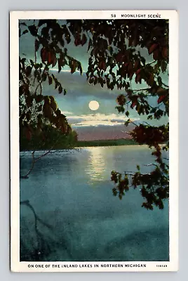 Postcard Moonlight Inland Lakes At Night Northern Michigan Vintage I20 • $12.99