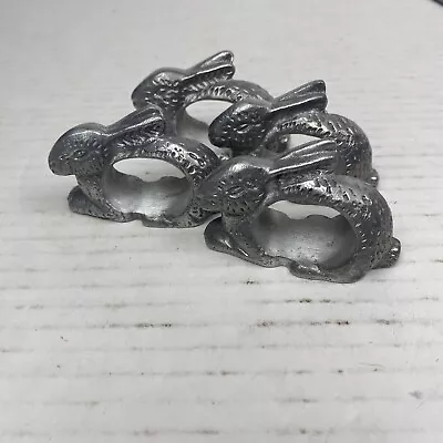 Vintage Bunny Rabbit Napkin Rings Set Of 4 Silver Metal Tableware Folk Art • $11.43