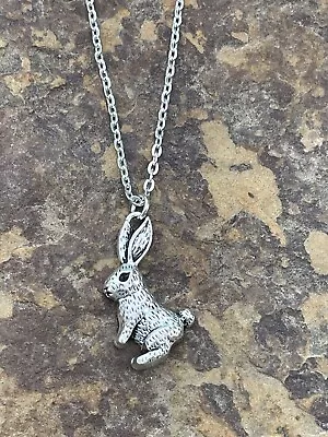 Silver Bunny Rabbit Charm Necklace 17  - 19.5  Chain New • $11.95