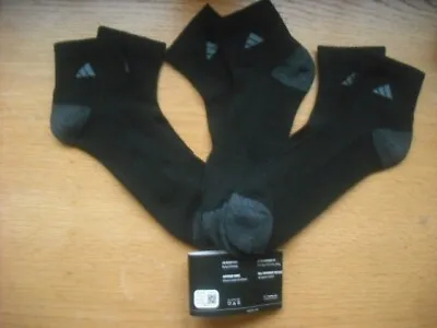 Mens NWT Adidas Quarter Ankle Socks 3prs Black Mesh Tops Cushioned  Sz:L(8-12) • $12.90