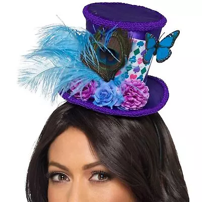 Adult's Mad Hatter Mini Hat Headband Book Purple Blue Costume Accessory Womens • £13.26