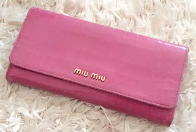 Miu Miu Croco Embossed Leather Long Wallet Pink Shipped From Japan • £58.83