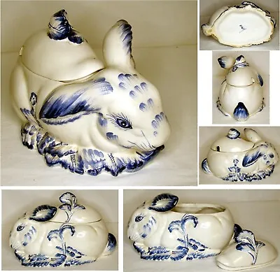 Rabbit Shaped Blue And White Porcelain Tureen/gravy Boat/vegetable Server. • $45