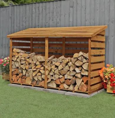 WOODEN LOGSTORE PRESSURE TREATED 6x3 DOUBLE GARDEN LOG STORE WOOD STORAGE 6FT • £174.94