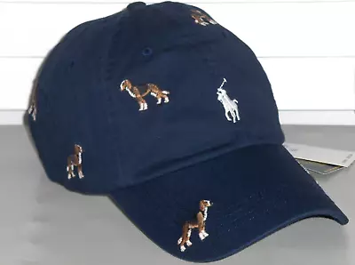 POLO RALPH LAUREN Men's All-Over Hound Dog Pony Baseball Ball Cap Hat NAVY BLUE • $59.95