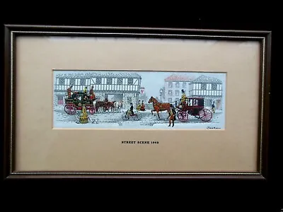 Framed Woven Silk J J Cash Picture Of 'Street Scene - 1842' Coach Carriages • £24.99