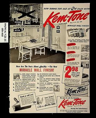 1942 Kem Tone Miracle Wall Finish Wallpaper Coat Vintage Print Ad 8627 • $4.98