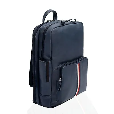 Laptop Backpack Navy Blue Leather Rucksack Up To 15  Cabin Travel Bag • £79.95