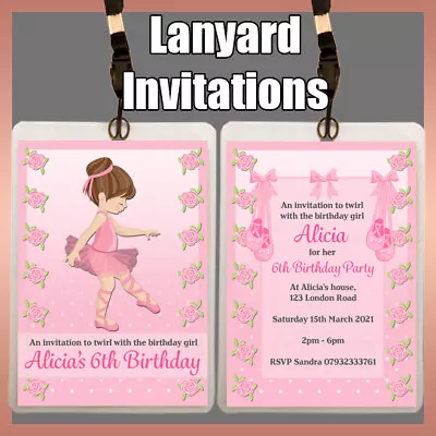 Personalised LANYARD Invitation BALLERINA Ballet Birthday Party Girls Invite • £1.80